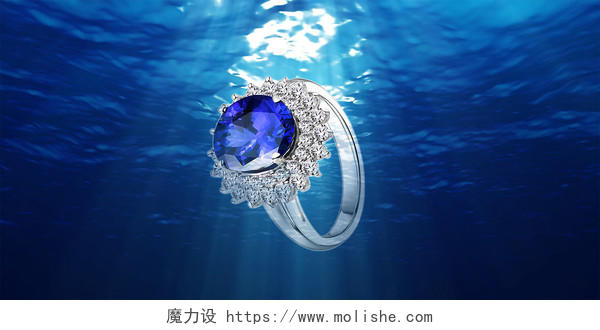 蓝色海洋宝石戒指背景展板珠宝首饰背景